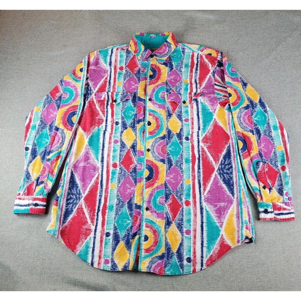VTG Wear Of The West Denver Cowboy Western Shirt Wild Geometric Print Mens Large